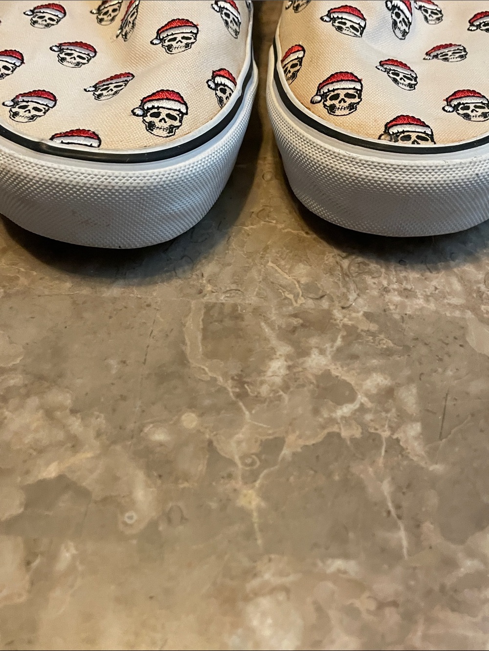 Vans Slip-On Loafers in White, Black, and Red with Skull Print - Picture 4 of 15